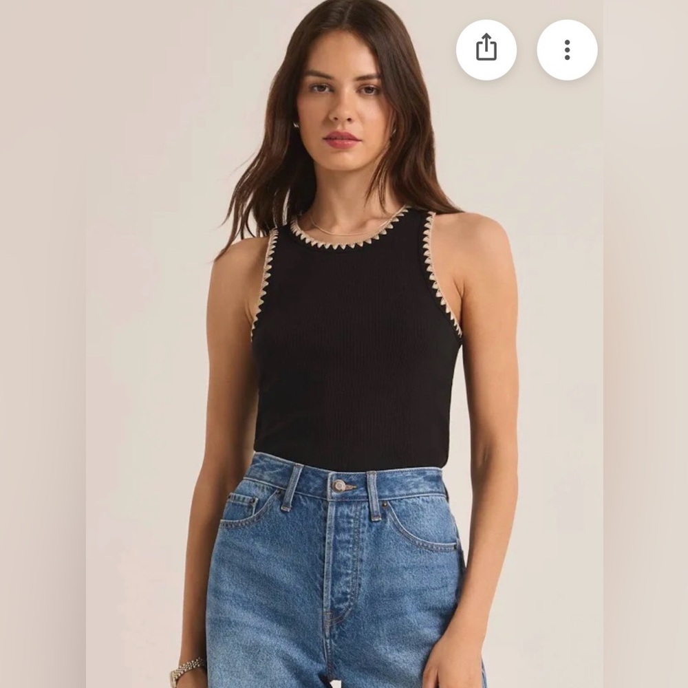 Z Supply Avril Rib Whipstitch Edge Black Tank Top, SIze M, NWOT